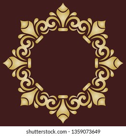 Oriental vector pattern with arabesques and floral elements. Traditional classic ornament. Vintage round golden pattern with arabesques