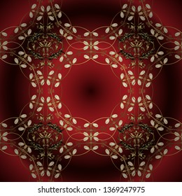 Oriental vector pattern with arabesques and floral elements. Seamless. Traditional classic on yellow, red and brown colors ornament element. Vintage pattern with arabesques.