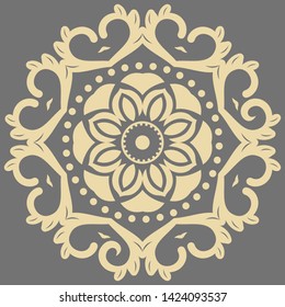 Oriental vector pattern with arabesques and floral elements. Traditional classic round golden ornament. Vintage pattern with arabesques