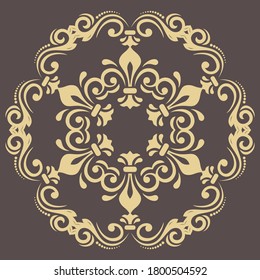 Patrón vectorial oriental con arabescos y elementos florales. Ornamento clásico tradicional. Patrón dorado redondo vintage con arabescos