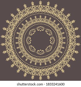 Oriental vector pattern with arabesques and floral elements. Traditional classic round golden ornament. Vintage pattern with arabesques