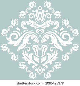 Oriental vector pattern with arabesques and floral elements. Traditional classic ornament with white square. Vintage pattern with arabesques. White rhombus