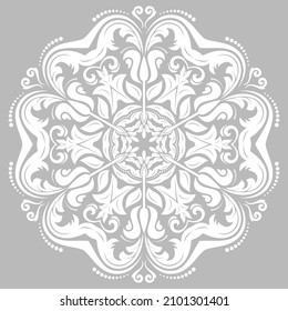 Oriental vector pattern with arabesques and floral elements. Traditional classic round white ornament. Vintage pattern with arabesques
