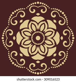 Oriental vector pattern with arabesques and floral golden elements. Traditional classic ornament