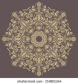 Oriental vector pattern with arabesques and floral elements. Traditional classic golden ornament