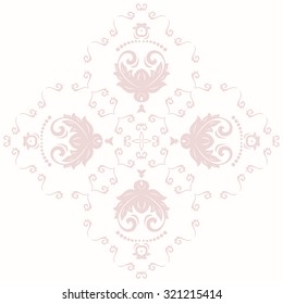 Oriental vector pattern with arabesques and floral elements. Traditional classic pink ornament