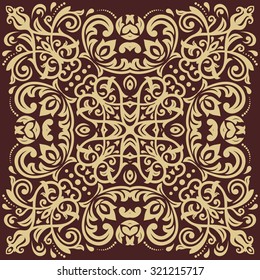 Oriental vector pattern with arabesques and floral golden elements. Traditional classic ornament