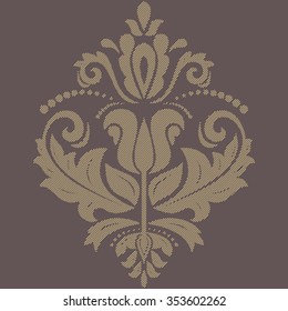 Oriental vector pattern with arabesques and floral elements. Traditional brown and yellow classic ornament