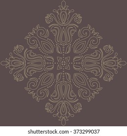 Oriental vector pattern with arabesques and floral elements. Traditional classic ornament. Wallpaper with golden outlines