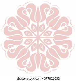 Oriental vector pattern with arabesques and floral elements. Traditional classic pink ornament