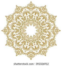 Oriental vector pattern with arabesques and floral elements. Traditional classic golden round ornament