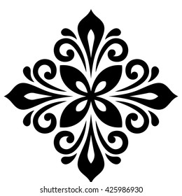 Oriental vector pattern with arabesques and floral elements. Traditional classic ornament. Black and white pattern