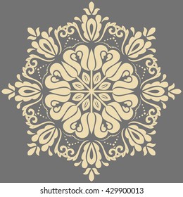Oriental vector pattern with arabesques and floral elements. Traditional classic ornament. Gray and golden pattern