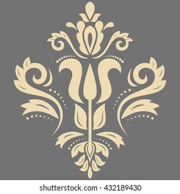 Oriental vector pattern with arabesques and floral elements. Traditional classic ornament. Gray and golden pattern