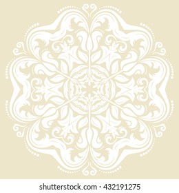 Oriental vector pattern with arabesques and floral elements. Traditional classic ornament. Light round pattern