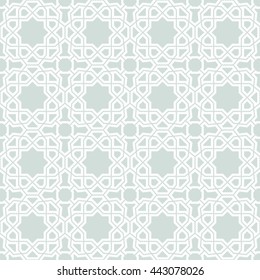 Oriental vector pattern with arabesques and floral elements. Traditional classic ornament. Light blue and white pattern