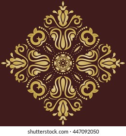 Oriental vector pattern with arabesques and floral elements. Traditional classic ornament. Brown and golden pattern