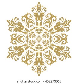 Oriental vector pattern with arabesques and floral elements. Traditional classic ornament. Golden and white pattern