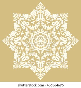 Oriental vector pattern with arabesques and floral elements. Traditional classic ornament. Golden and white pattern