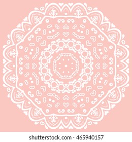 Oriental vector pattern with arabesques and floral elements. Traditional classic ornament. Pink and white pattern