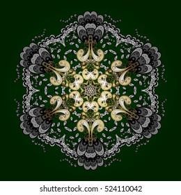 Oriental vector pattern with arabesques and floral elements. Traditional classic ornament. Golden, black, white pattern
