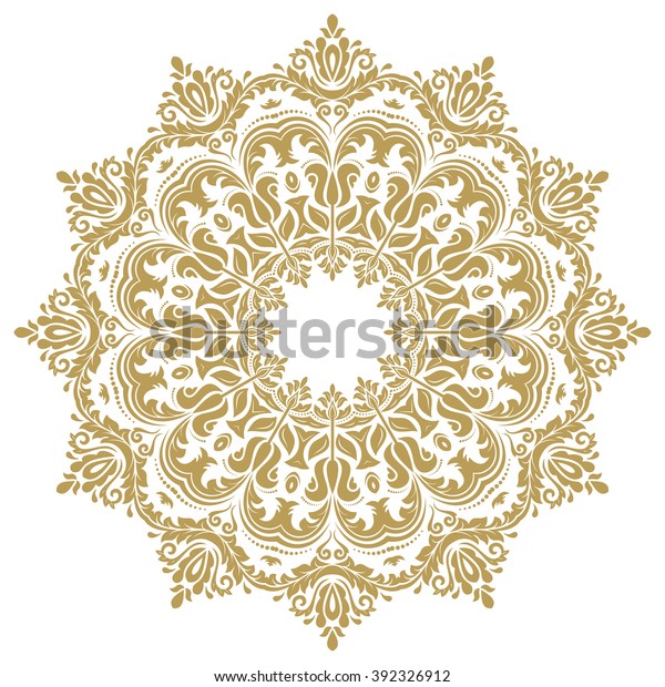 唐草と花柄を持つ東洋のベクター画像文様 伝統的な金の丸い飾り のベクター画像素材 ロイヤリティフリー