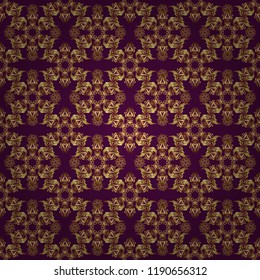 Oriental vector pattern with arabesques and golden floral elements. Traditional classic ornament. Golden and purple seamless pattern.