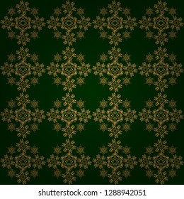 Oriental vector pattern with arabesques and golden floral elements. Golden and green seamless pattern. Traditional classic ornament.