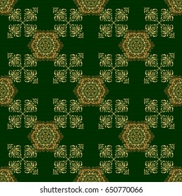 Oriental vector pattern with arabesques and golden floral elements. Traditional classic ornament. Golden and green seamless pattern.