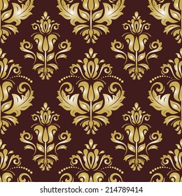 Oriental vector pattern with damask, arabesque and floral elements. Seamless abstract background