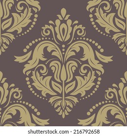 Oriental vector pattern with damask, arabesque and floral elements. Seamless abstract background