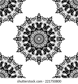 Oriental vector pattern with damask, arabesque and floral elements. Seamless abstract background