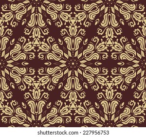 Oriental vector pattern with damask, arabesque and floral elements. Seamless abstract background