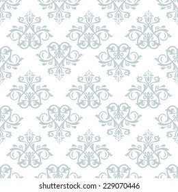 Oriental vector pattern with damask, arabesque and floral blue elements. Light seamless abstract background