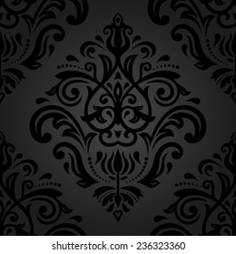 Oriental vector pattern with damask, arabesque and floral black elements. Seamless abstract background