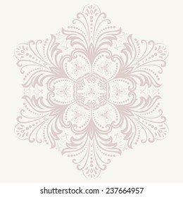 Oriental vector pattern with damask, arabesque and floral pink elements. Abstract ornament