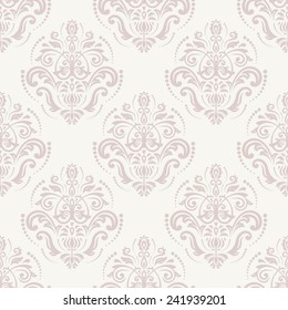 Oriental vector pattern with damask, arabesque and floral pink elements. Seamless abstract background