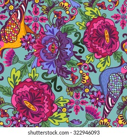 Oriental Vector pattern of flowers and birds.
