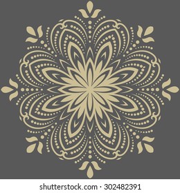 Oriental vector pattern with golden arabesques and floral elements. Traditional classic ornament