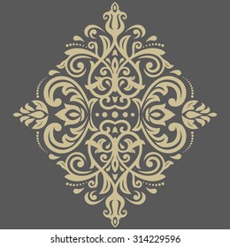Oriental vector pattern with golden arabesques and floral elements. Traditional classic ornament