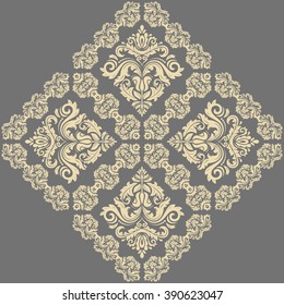 Oriental vector pattern with golden arabesques and floral elements. Traditional classic ornament