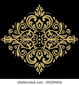 Oriental vector pattern with golden arabesques and floral elements. Traditional classic ornament