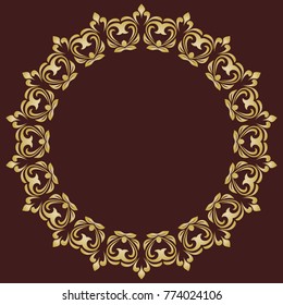 Oriental vector pattern with golden arabesques and floral elements. Traditional classic ornament. Vintage pattern with arabesques
