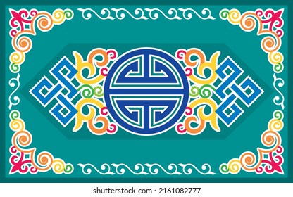 Oriental vector pattern inspired by folk art from Monogolia and Central Asia with swilrs and celtic motif - greeting card design in 5x8 format. Traditional Mongolian retro ornament 