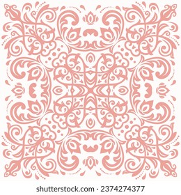 Ornamento rosa vector oriental con arabescos y elementos florales. Ornamento clásico tradicional. Patrón vintage con arabescos