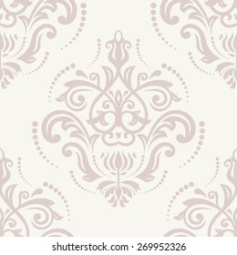 Oriental vector pink pattern with damask, arabesque and floral elements. Seamless abstract background