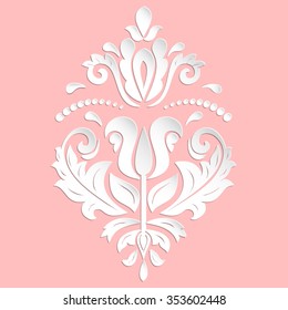 Oriental vector pink and white ornament. Nice traditional pattern with volume 3D elements, shadows and highlights