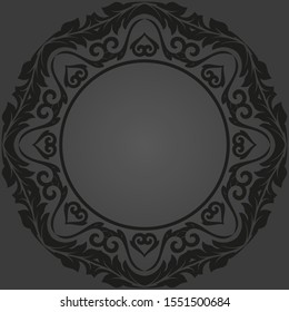 Oriental vector round black pattern with arabesques and floral elements. Traditional classic ornament. Vintage pattern with arabesques