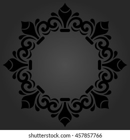 Oriental vector round dark frame with arabesques and floral elements. Floral fine border. Greeting card with place for text