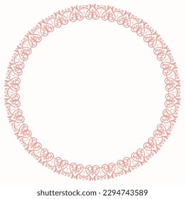 Oriental vector round frame with arabesques and floral elements. Floral round pink and white border with vintage pattern
